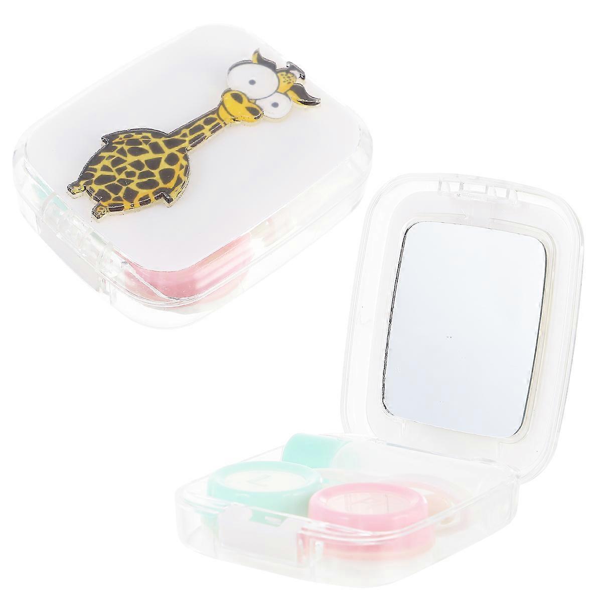 Yellow Lens Case for Lens Soak Storage Animal Pattern 4Pcs Box