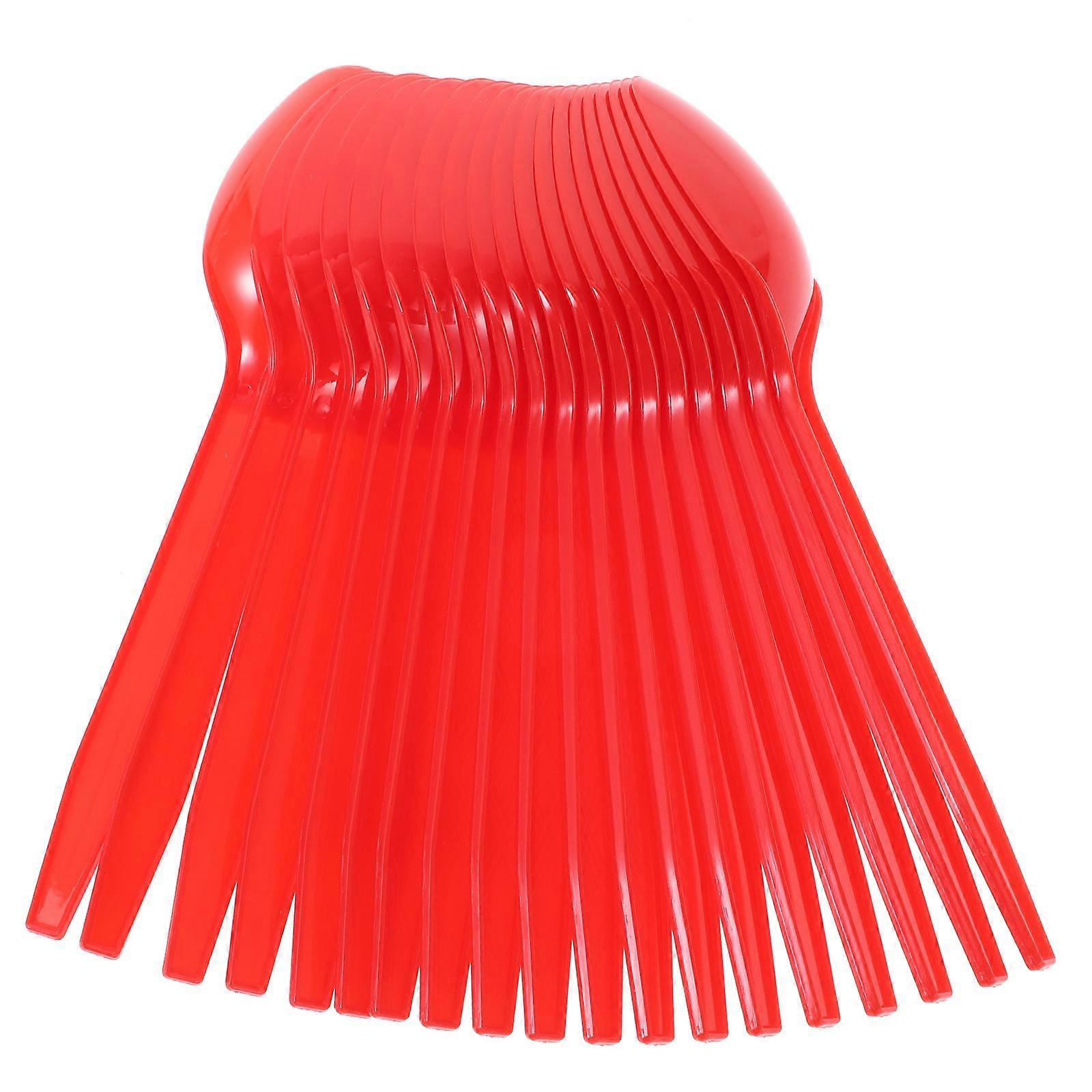 Red Long Plastic Spoons Spoons for Dessert 80Pcs