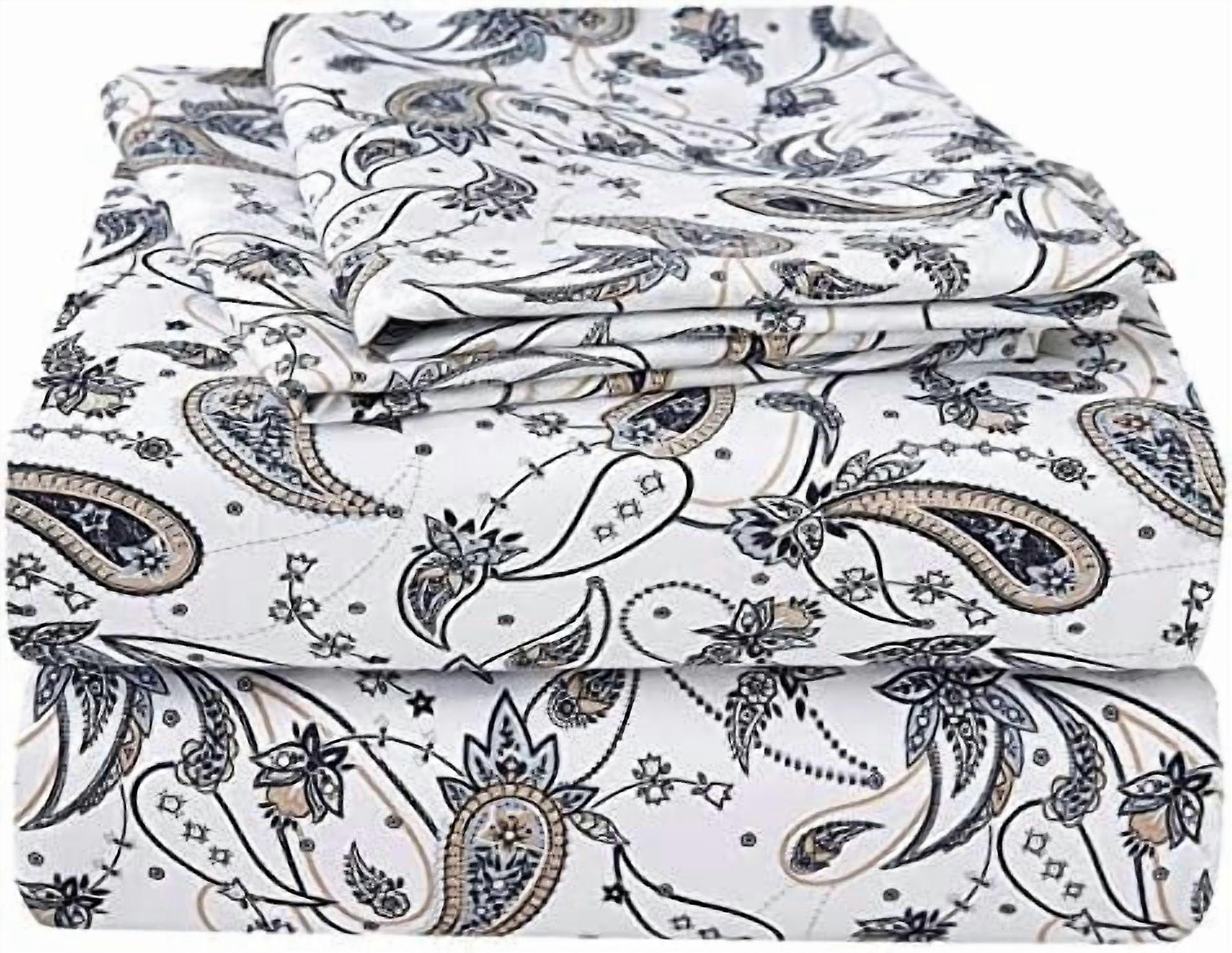 Grey Paisley Printed Sheet Set Full Size, 4 Piece Soft Retro Pattern Microfiber Sheets Extra Deep Pocket