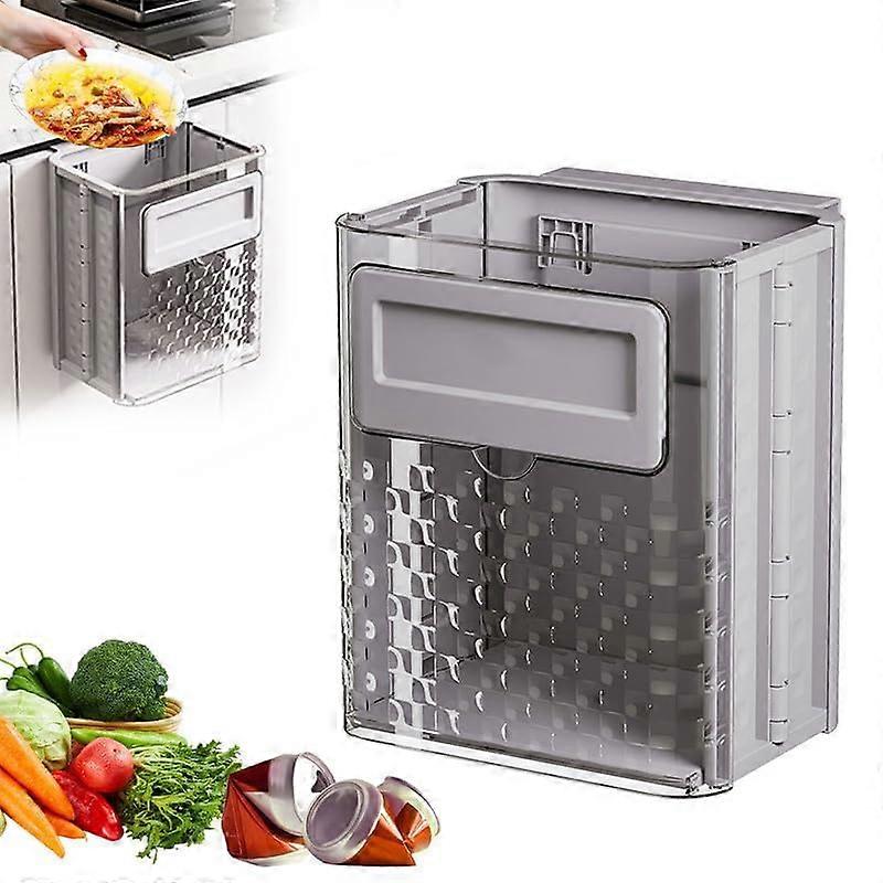 Foldable Hanging Trash Can for Kitchen, Transparent Wall Mounted Collapsible Waste Bin Grey