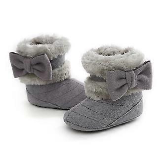 Schwarze Kniestiefel, Baby-Winterstiefel mit Schneeschleife, weiche Sohle, warme Lauflernschuhe für kalte Tage, schwarze Cowboystiefel, Farbe: Grau (03), Größe: 12-15 Monate