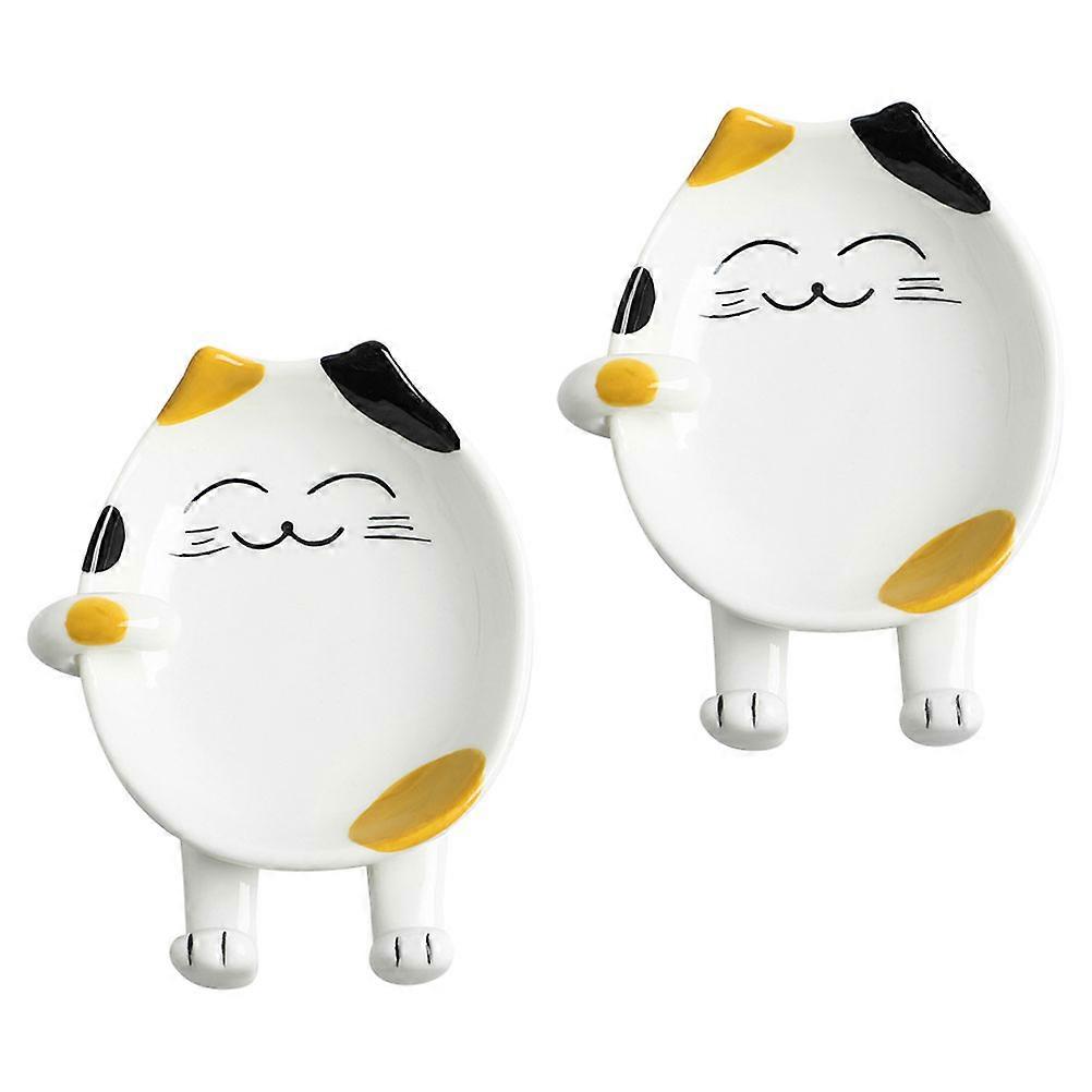 1 Set 2Pcs Cartoon Ceramic Pot Lid Stand Practical Spoon Rests (Assorted Color)