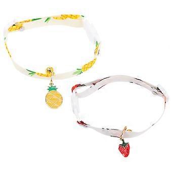 Kitten Collar Adjustable Pet Collar with Bell 2Pcs Fruit Pattern Design