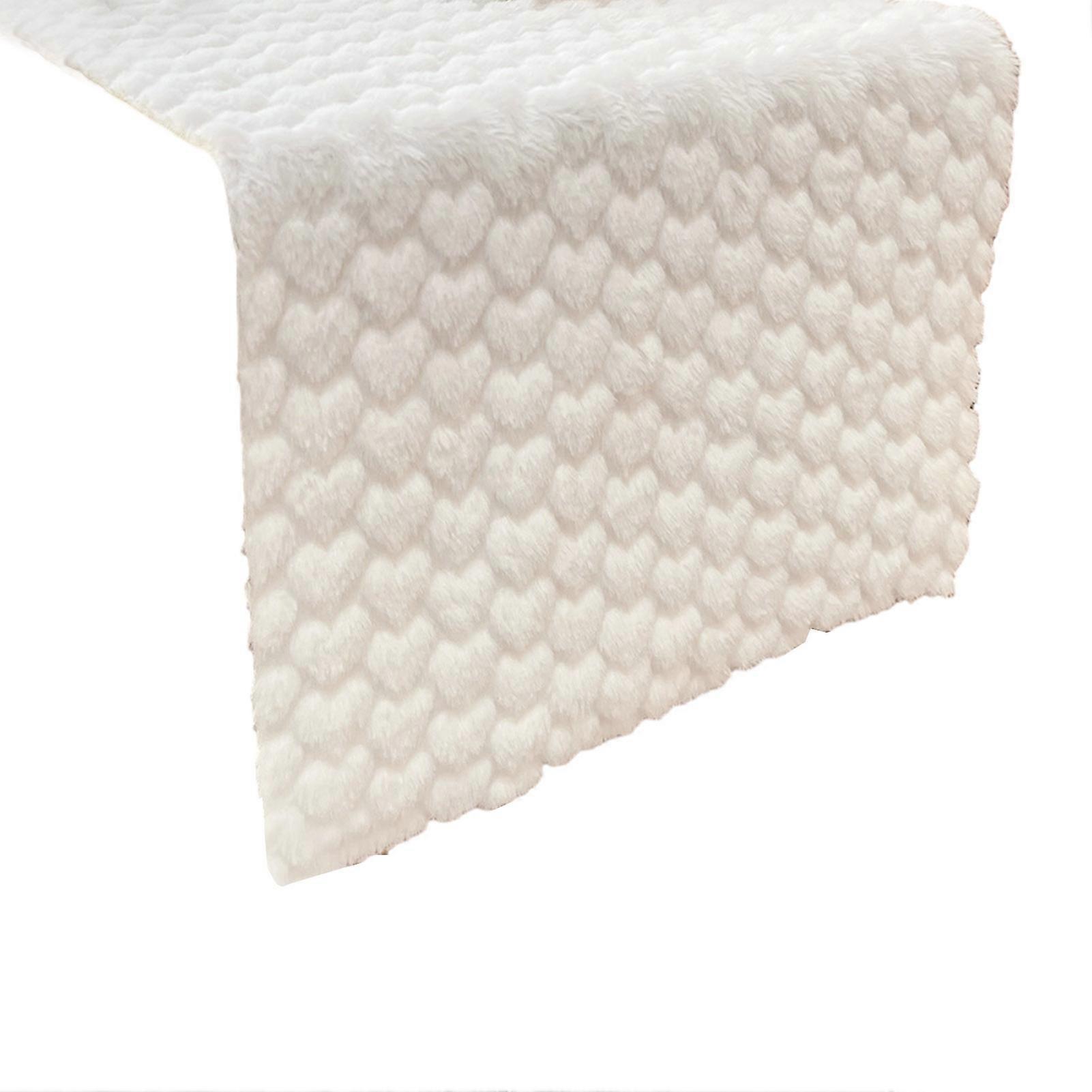 Simulated Rabbit Fur Table Runner with Heart Pattern for Valentine's Day Dining Decor