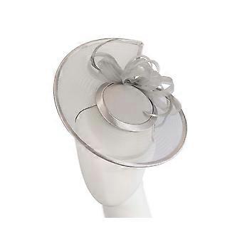 Custom made silver pillbox hat with feathers K4806S