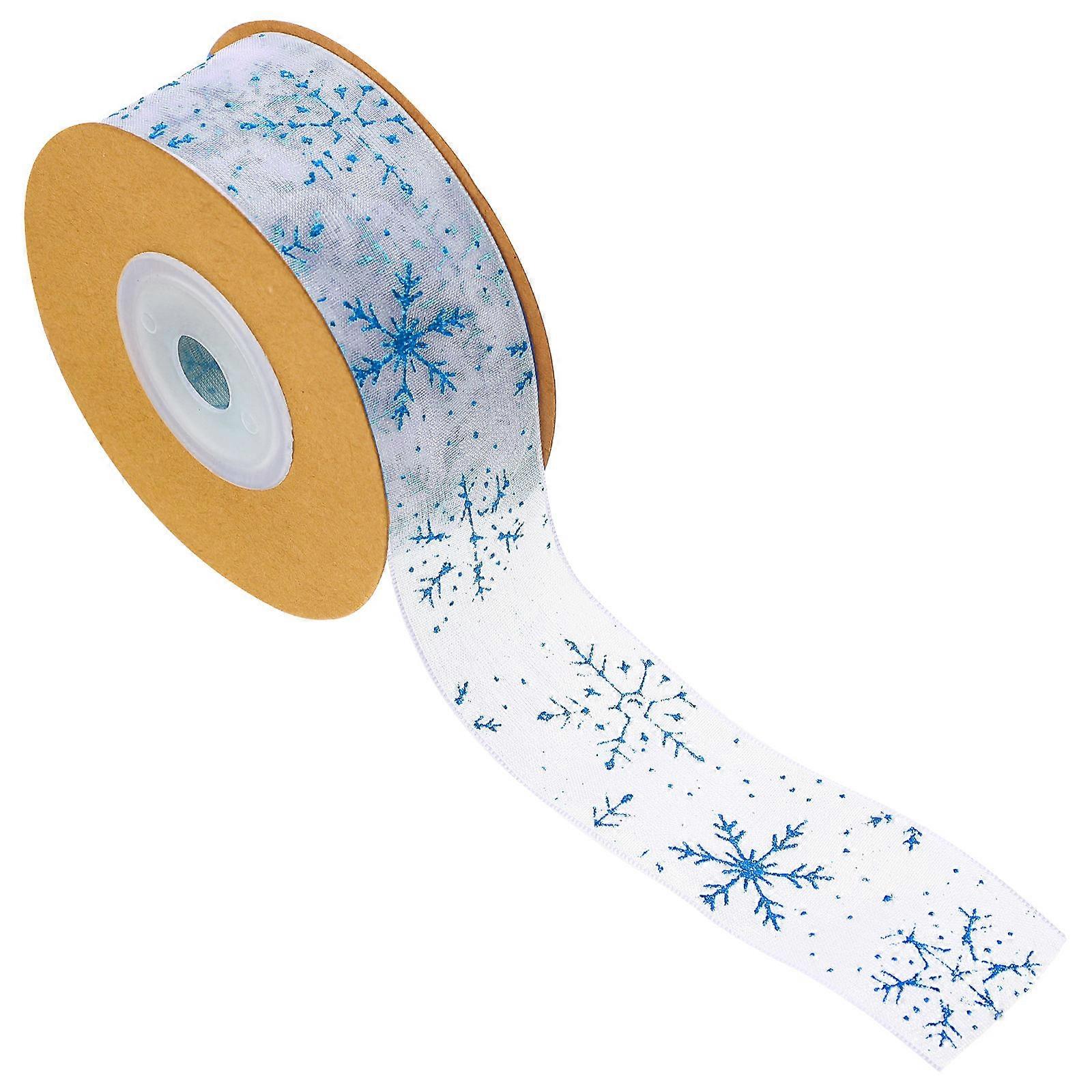 Christmas Ribbon Blue Polyester Pattern Ribbon for Decoration 1 Roll