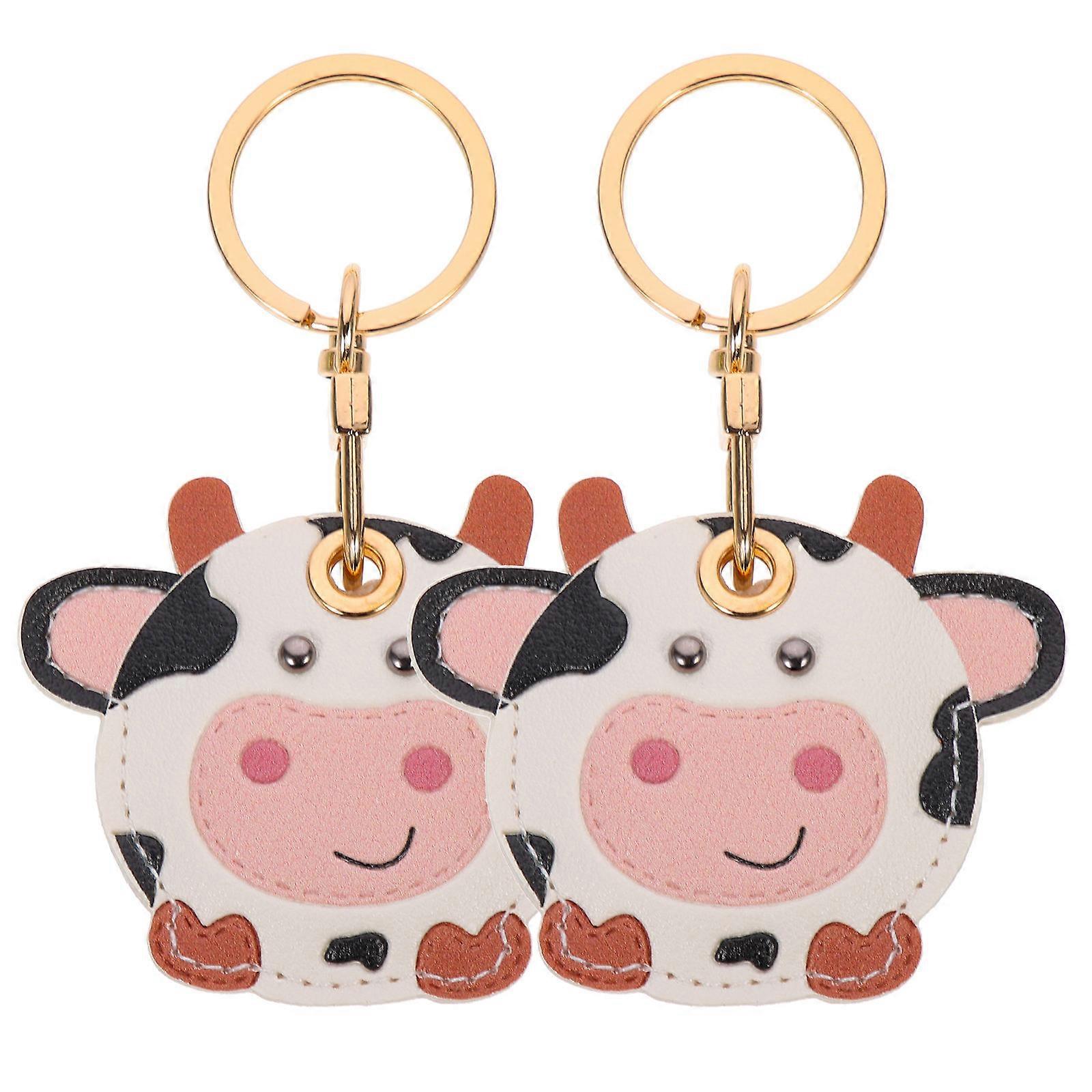 Multi 2Pcs PU Key Chain Cover for Decorative Use with Cartoon Pattern