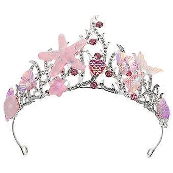 Corona de sirena del océano marino: princesa diadema de concha marina tiara accesorio para el cabello tocado brillante para niñas mujeres decoración de fiesta de cumpleaños
