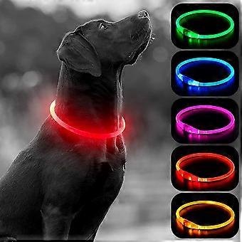 LED Dog Collar. Rechargeable Light Up Safety Necklace for Nighttime Walking. DIY Glowing Collar for You Dogs (Red)