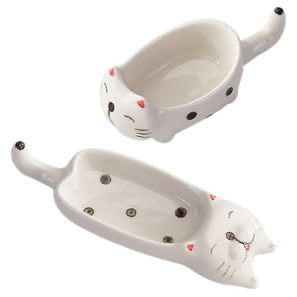 2pcs Ceramic Spoon Rest Multi-function Dessert Holder Sauce Serving Dish Cat Shape Plate