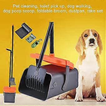 Dog Pooper Scooper Swivel Bin & Rake Kit, 46" Long Handle Adjustable Pet Waste S