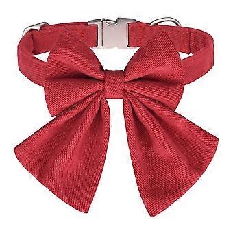 Dog Collar With Bow-Solid Colors Sailor Bow Tie Adjustable Collar For Small Medium Large Dog With Golden Metal Buckle-Red