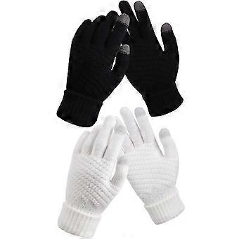2 Pair Women's Winter Touch Screen Gloves Thermal Fleece Lined Knitted Gloves Elastic Cuff Winter Gloves 26-27