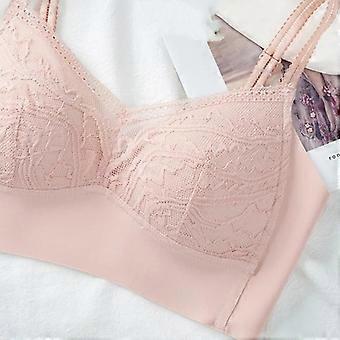 Reggiseno senza ferretto rosa in pizzo floreale con spalline regolabili
