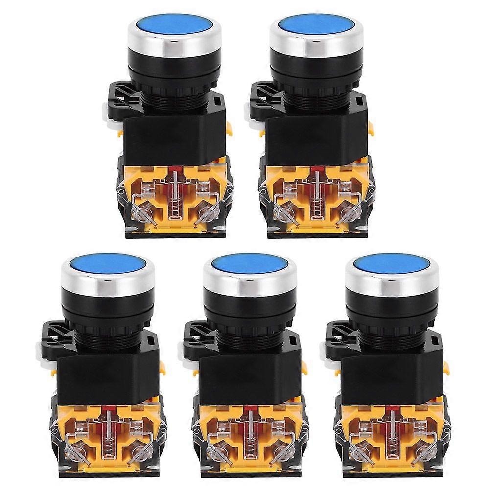 5pcs 22mm 37V-440V Push Button Switch Self Locking Button Switch without Light(Blue )