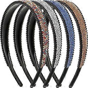 4 Pieces Crystal Rhinestone Headband Teeth Comb Headbands Plastic Hair Band Crystal Beaded Bling Hairbands Non-slip Hard Headbands for Women Girls Lad