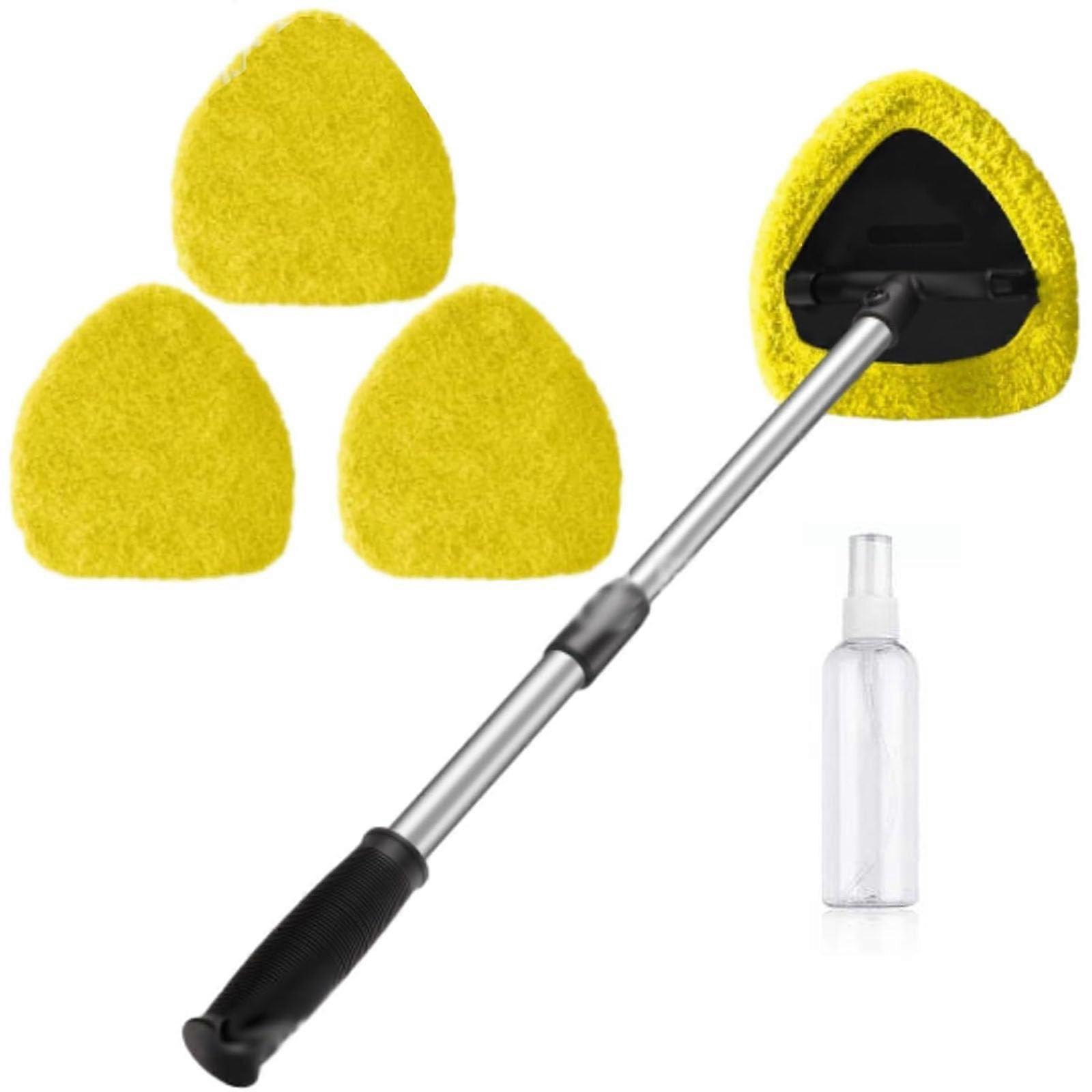 Car Window Cleaner with Extendable Handle, Yellow Microfiber Windshield Cleaning Tool for Improved Visibility