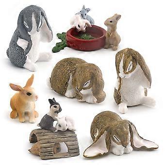 7Pcs Miniature Rabbit Figures Set, PVC Bunny Figurines, Realistic Wild Rabbit Models for Kids, Includes Sitting, Eating, and Playful Bunnies, Farm Ani