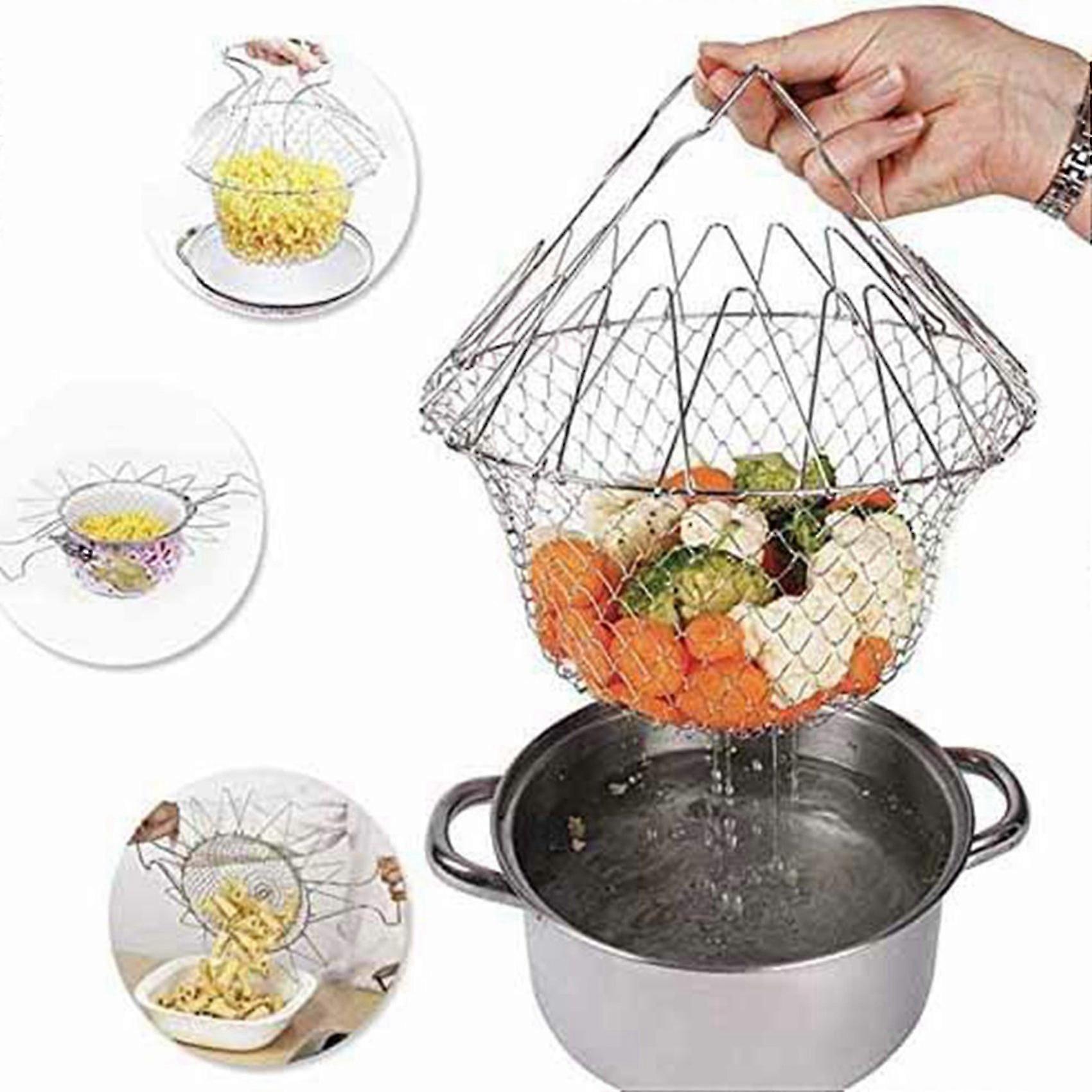 2X Kitchen Multi-Function Poaching Boiling Deep Frying Basket, Household Folding Draining Basket