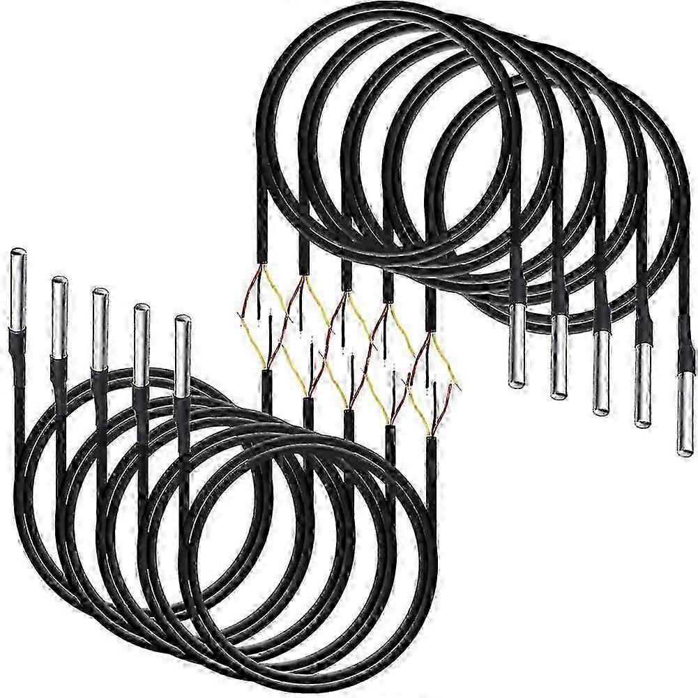 10Pcs Waterproof DS18B20 Temperature Sensor, Digital Temperature Thermal Cable Temperature (-55- +