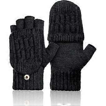 Women Fingerless Gloves Winter Thermal Gloves, Mittens Flip Knitted Gloves Sport Warm and Windproof Gloves for Skiing Cycling