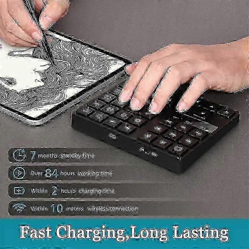 Exquisite Bluetooth Drawing Keypad , 35 Keys Rechargeable Wireless Keyboard compatible Procreate, and Drawing