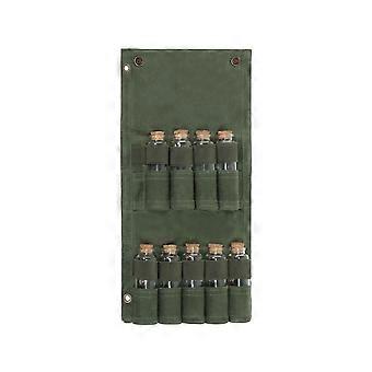 Outdoor picnic condiment bottle storage bag with 9 glass condiment bottles, camping and barbecue condiment set, canvas bag, army green + bottles1134