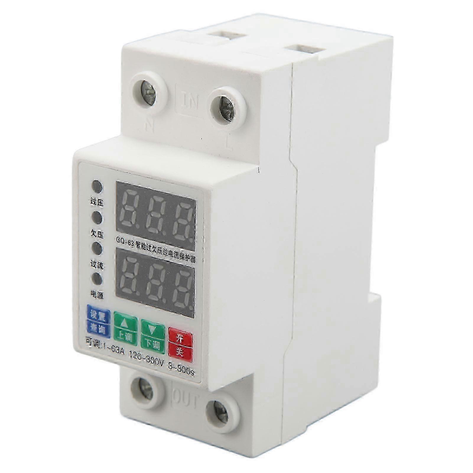 2 Phase DIN Rail Voltmeter Automatic Adjustable Overvoltage Overcurrent Protector Circuit Breaker 120‑300V 1A‑63A
