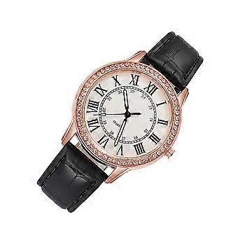 Women Wrist Watch Quartz Watch Diamond Decorative Bracelets Watch Daily Wear Black 1Set