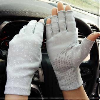 Women's Half Finger Gray Cotton Gloves Summer Driving Gloves Non-slip Cycling Gloves Breathable Short Gloves Thin UV Protection Gloves Refined Sports