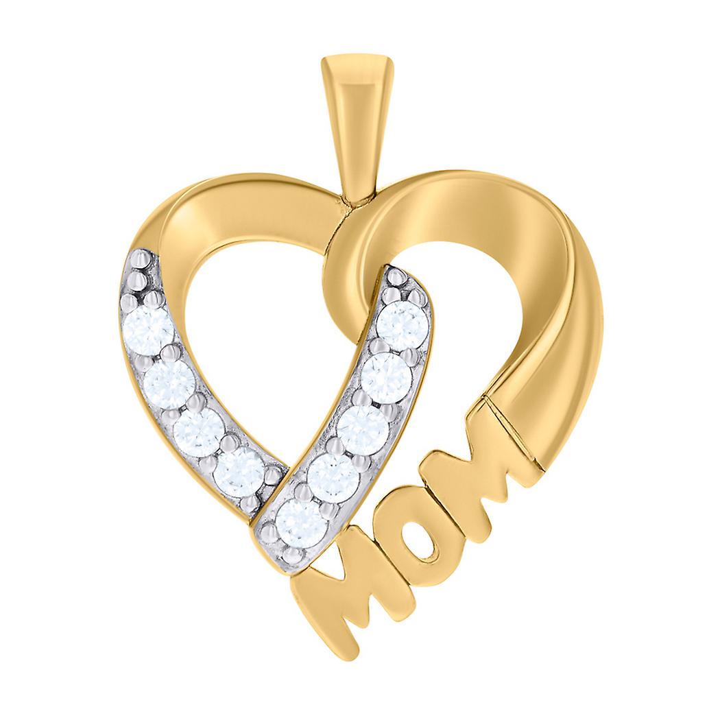 925 Sterling Silver Yellow tone Womens CZ Simulated Diamond Love Heart Mom Charm Pendant Necklace 23.6x18.9mm Wide-Penda