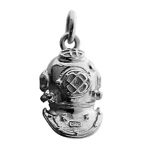 Silver 18x12mm solid Deep Sea Divers Helmet Pendant or Charm