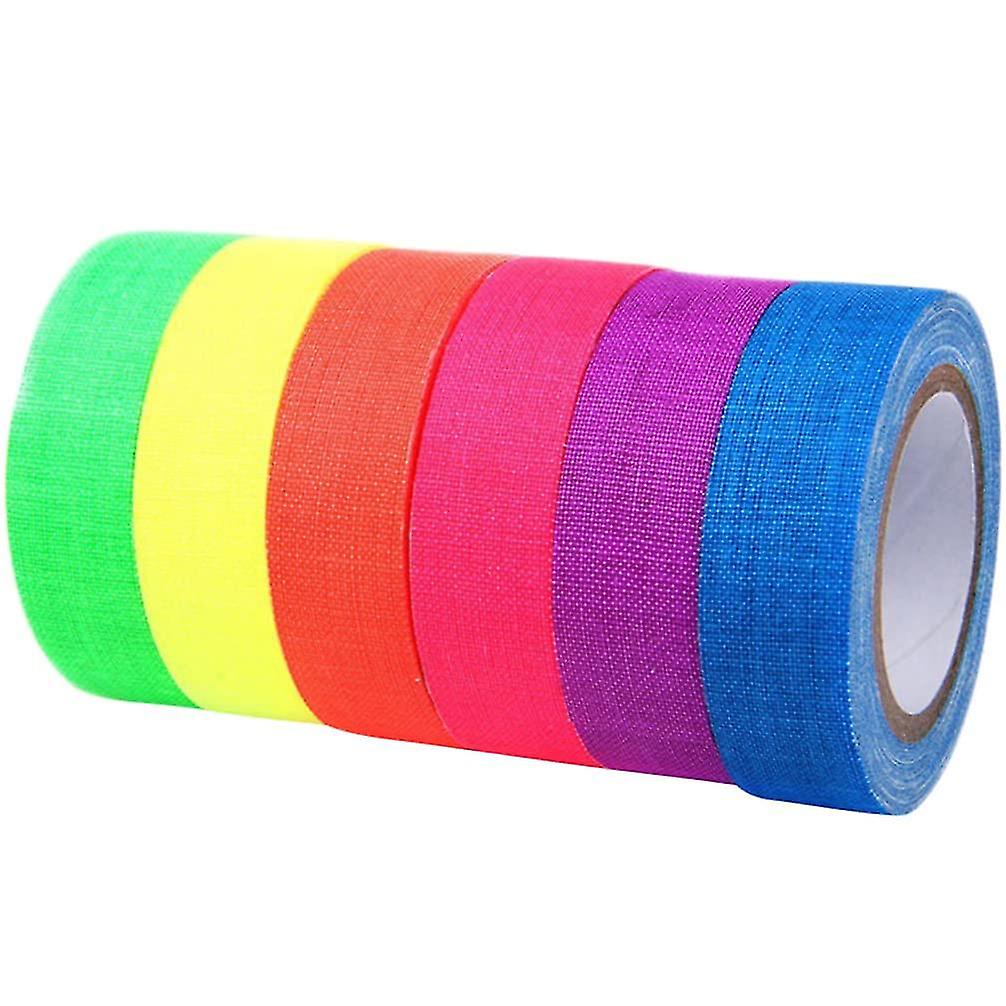 6 Rolls Fluorescent Tape Uv Cotton Tapes Blacklight Reactive Tape Self-adhesive Neon Tape For Show Performance (assorted Color)