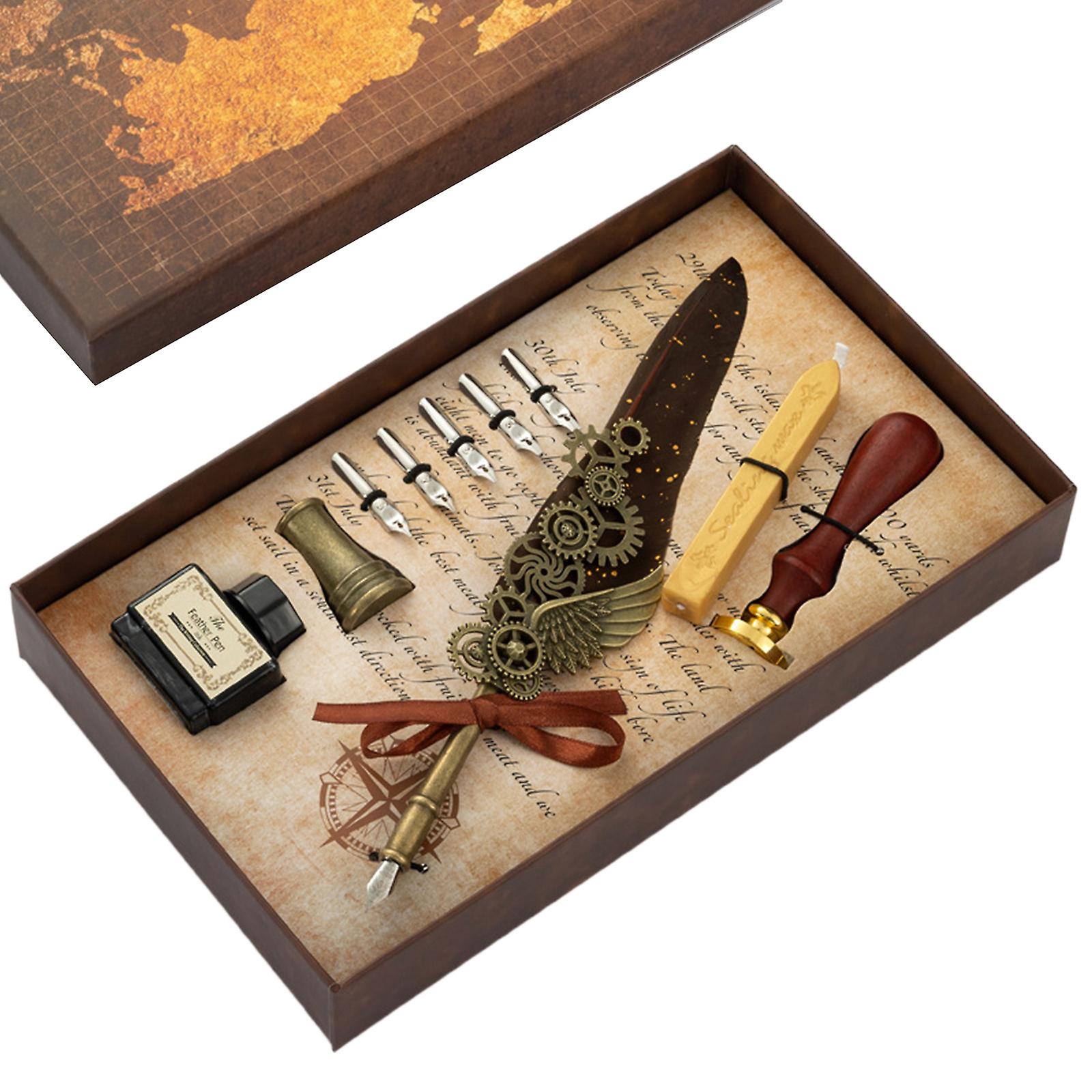 خمر ريشة تراجع القلم كيت 5 القلم المناقير الحبر Bottel الشمع عصا ختم ختم وشملت