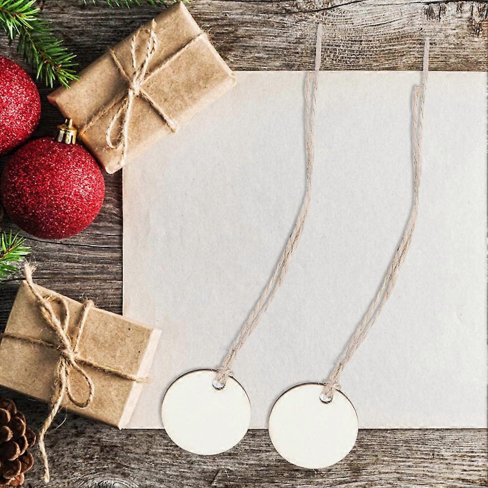 50Pcs 3cm Round Wooden Pendants with Strings for DIY Decor