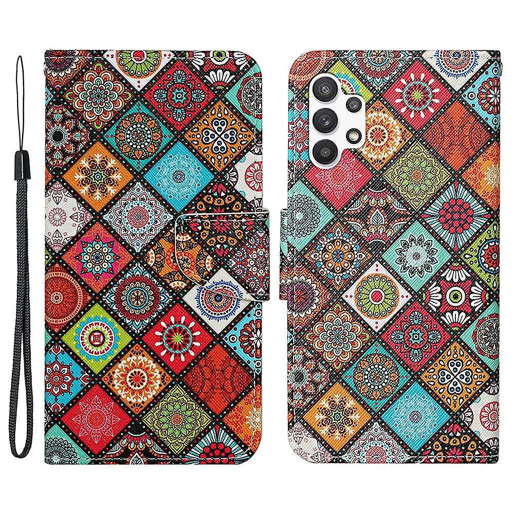 Custodia per Samsung Galaxy A13 4G, Supporto a portafoglio a copertura totale Guscio del telefono + cinturino - Mandala a quadri Multicolor Style J...