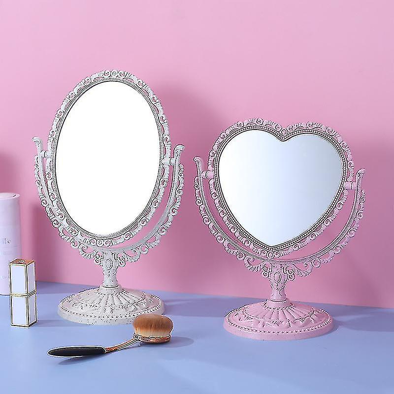 2 Sides Heart Shape Rotating Mirror- Pink