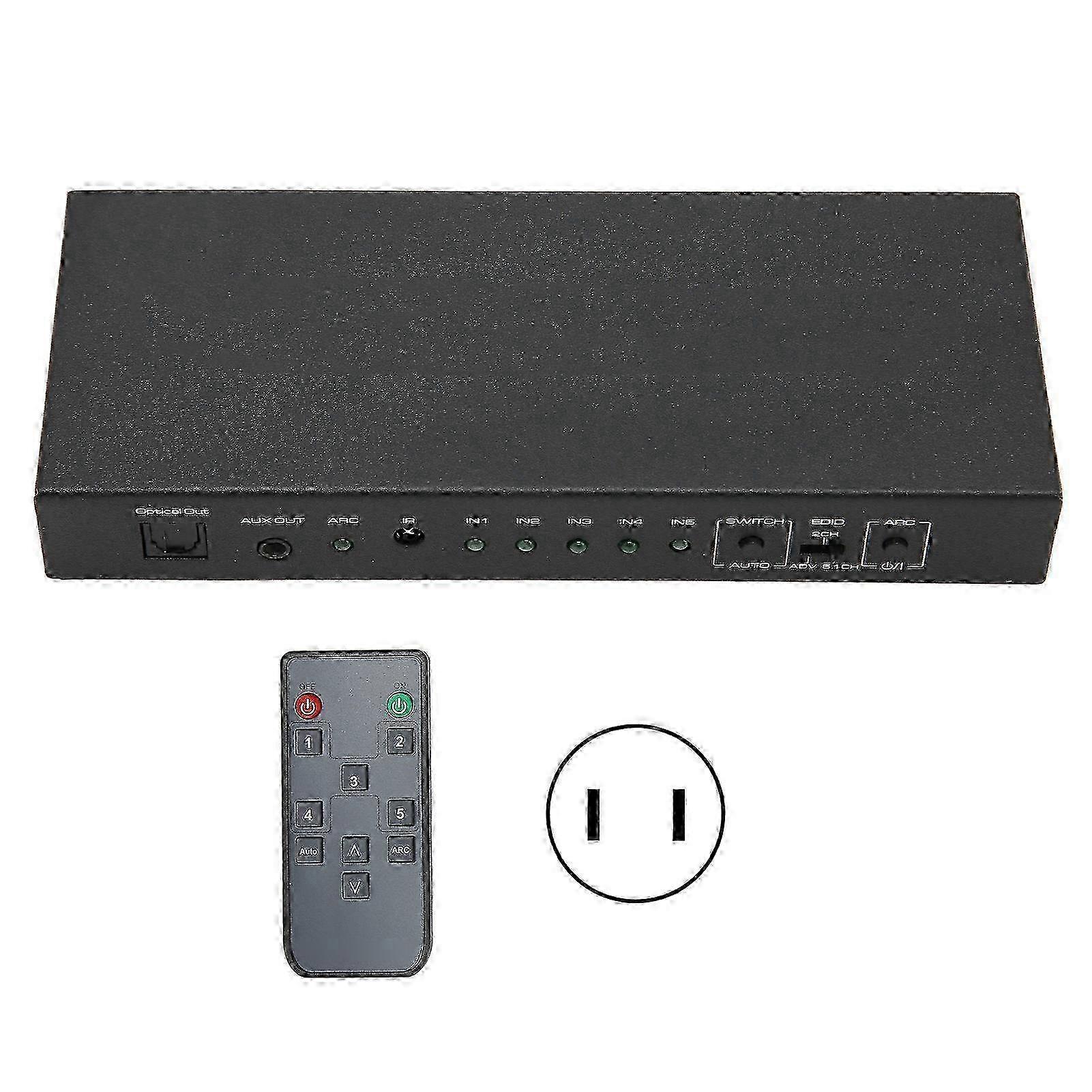 Sound Extractor 5 Port Support 4K 60Hz UHD Auto EDID HDR HD Multimedia Interface Switch Sound Splitter with ARC 100‑240V