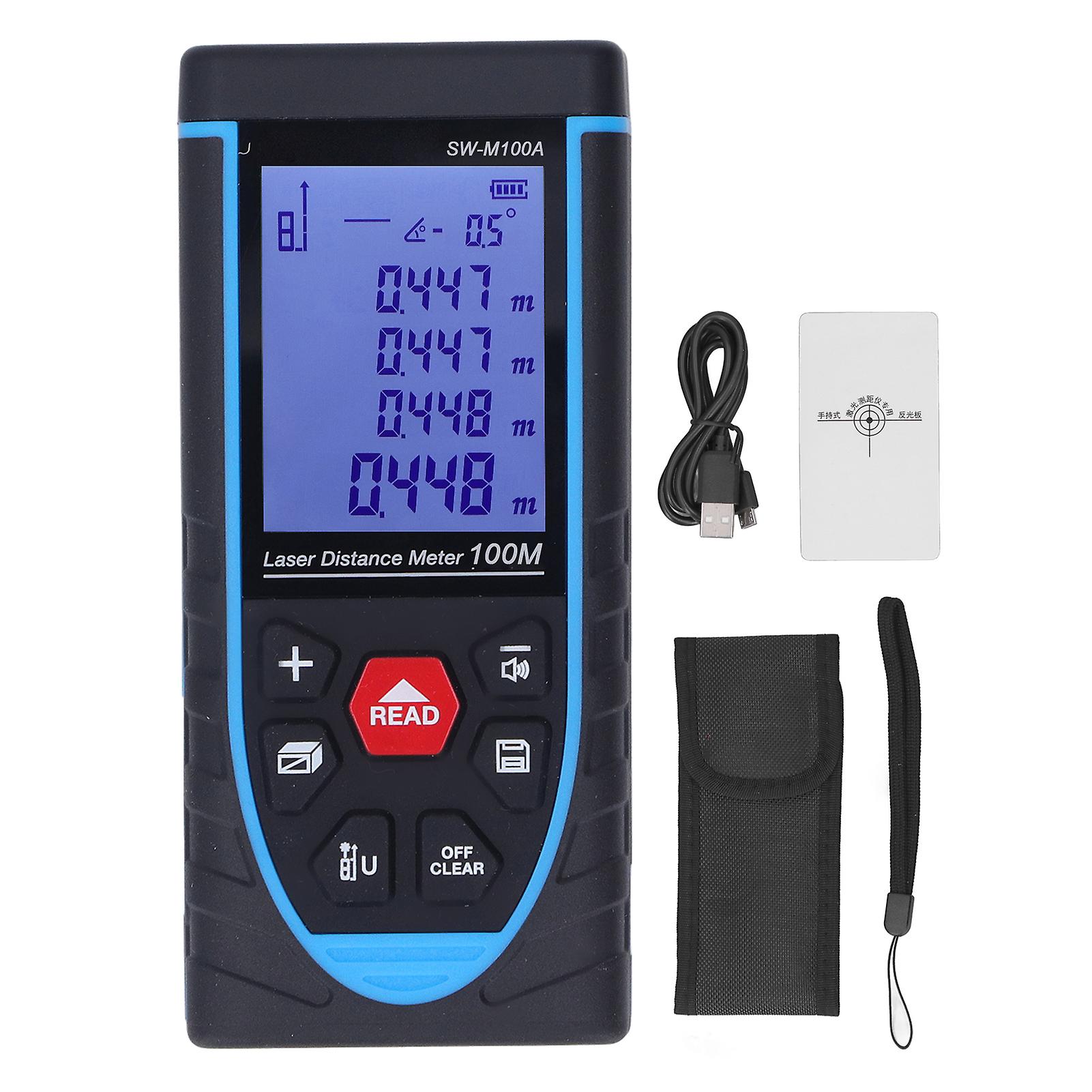 Digital Laser Distance Meter High Accuracy Handheld Infrared Range Finder Built in Battery SW M100A 100M