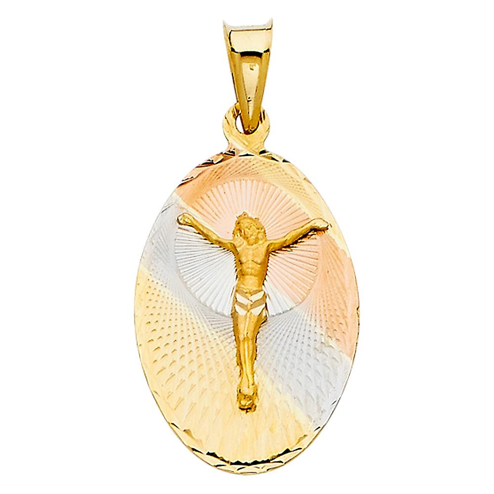 Collier pendentif religieux en or jaune 14 carats, métal fin estampé, pendentif 17 x 28 mm pour femme - 2,0 grammes
