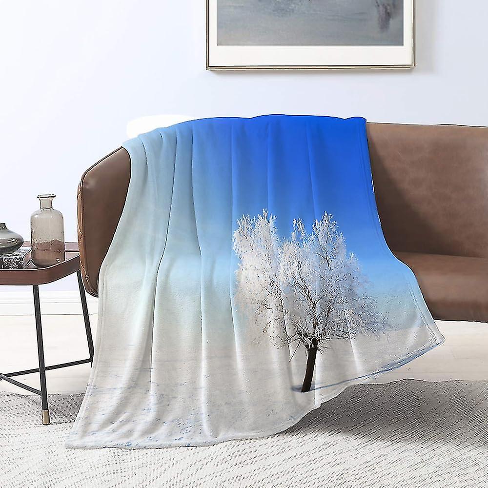 Flannel Blankets,winter Decorations, Single Tree On Snow Cover Of Field With Ice Glossy Concept,throws For Sofa Fluffy Blanket Bed Throw F Bedroom,cou