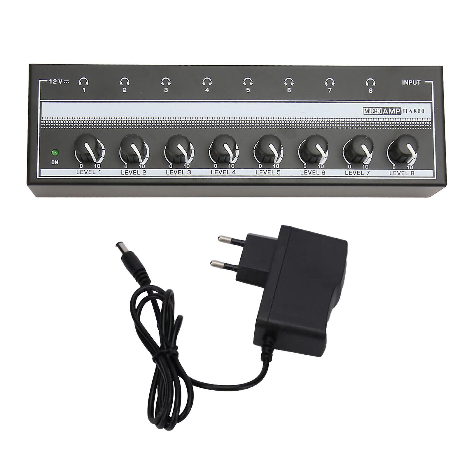Professional 8 Channel Stereo Headphone Amplifier - High Power, Plug & Play, EU Plug