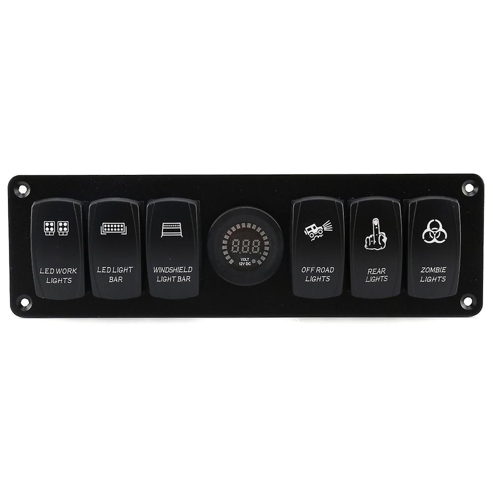 6 Gang Toggle Rocker Switch Panel Colorful LED Voltmeter for RV Car Marine Boat