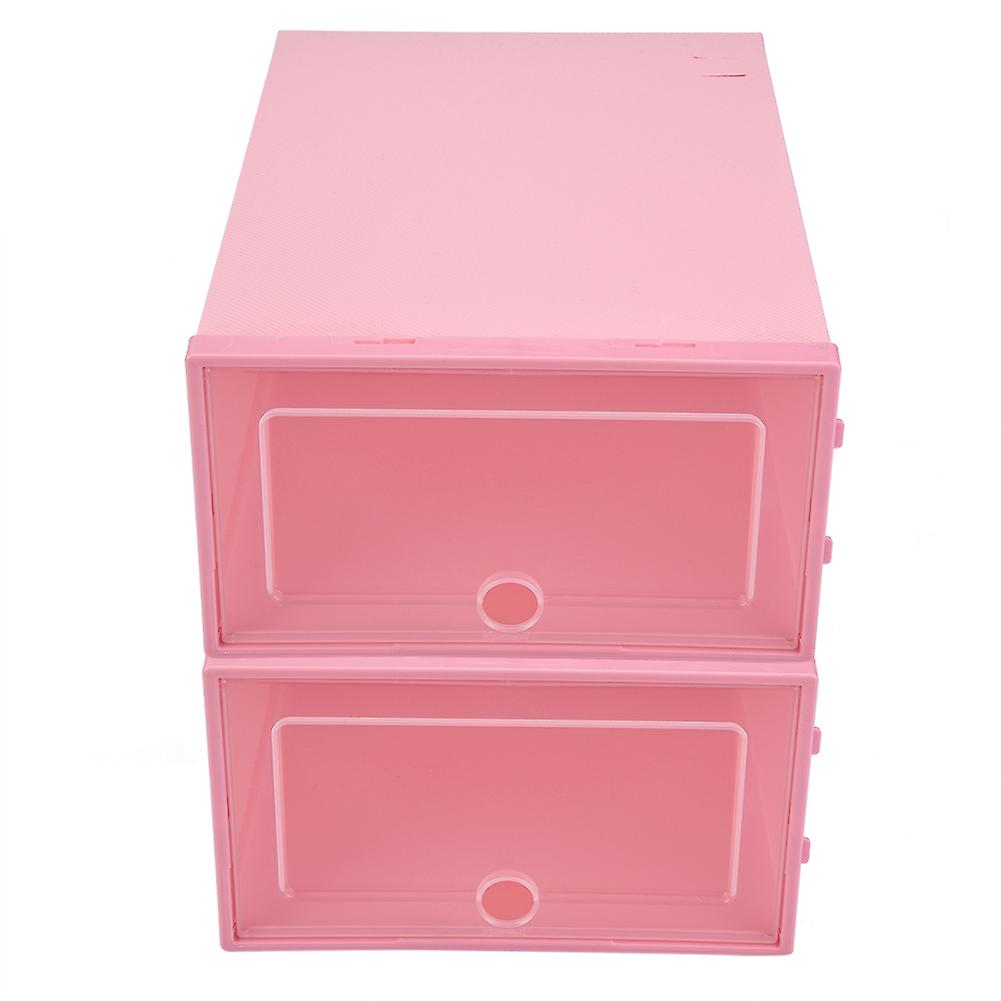 2 Pcs Clear Plastic Shoe Storage Tidy Organizer Box (Pink)