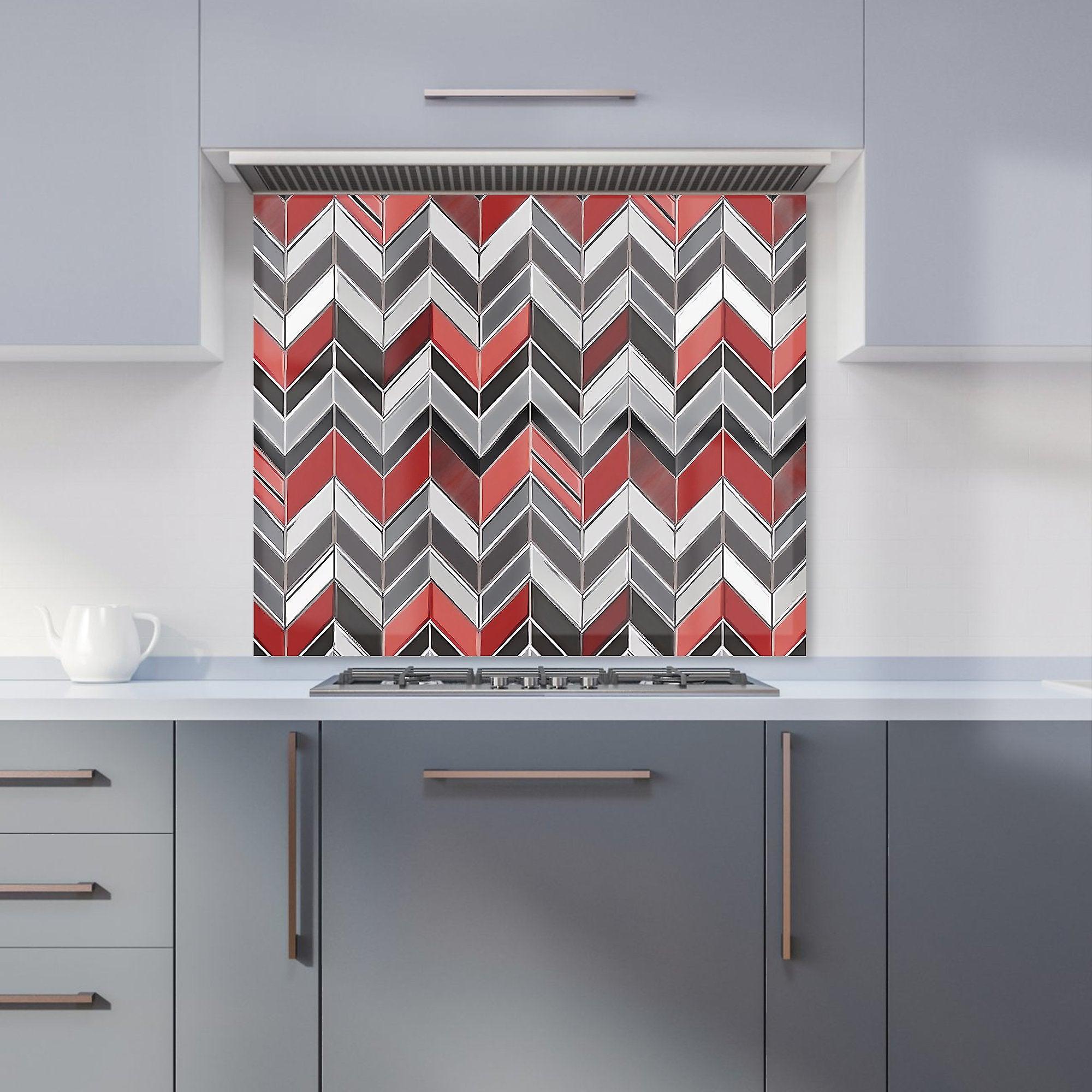 Red Grey Geometric Pattern Kitchen Splashback