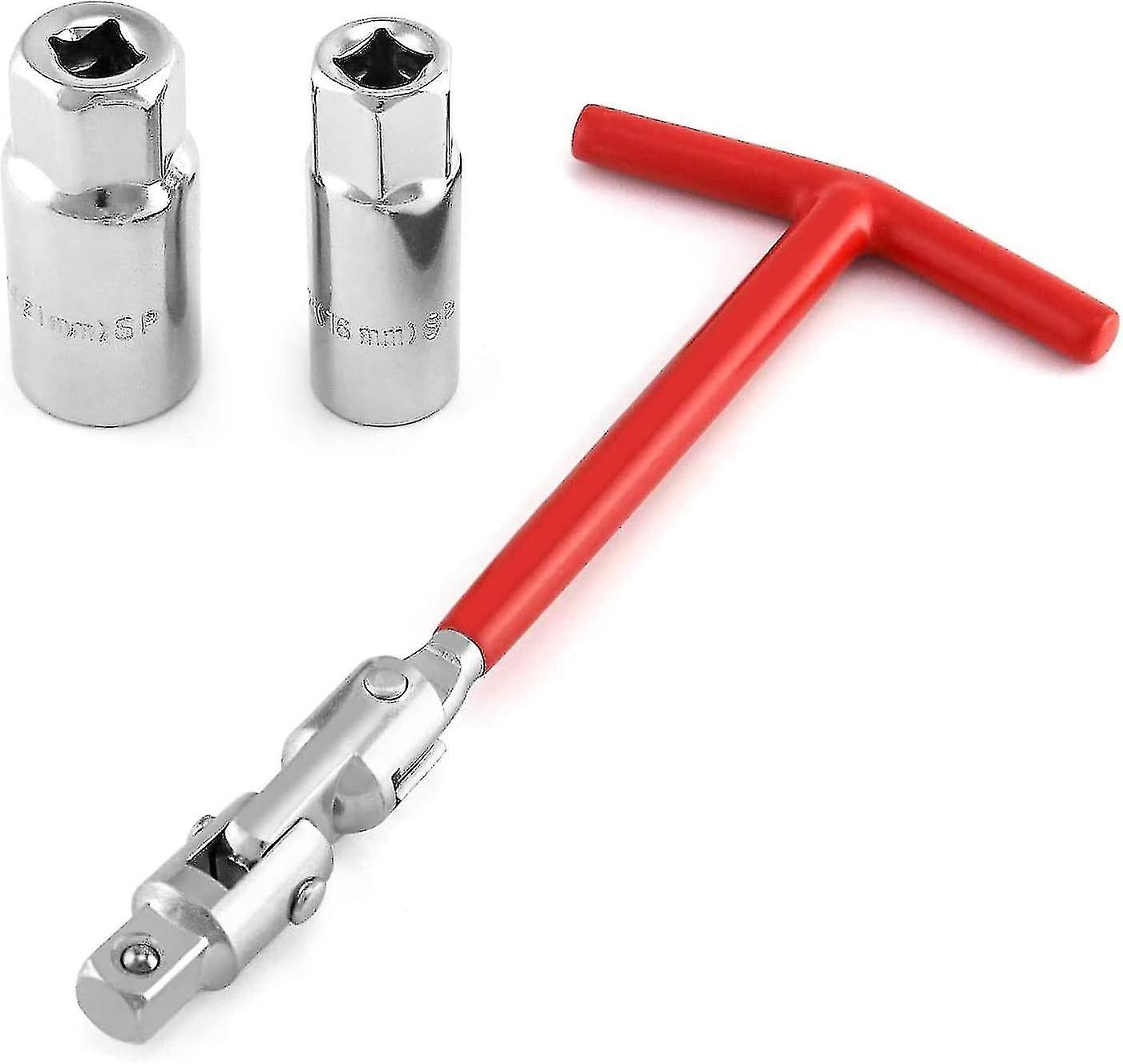 Spark Plug Socket Wrench Set, T-handle Spark Plug Socket Removal Wrench Tool 16mm 21mm (red)