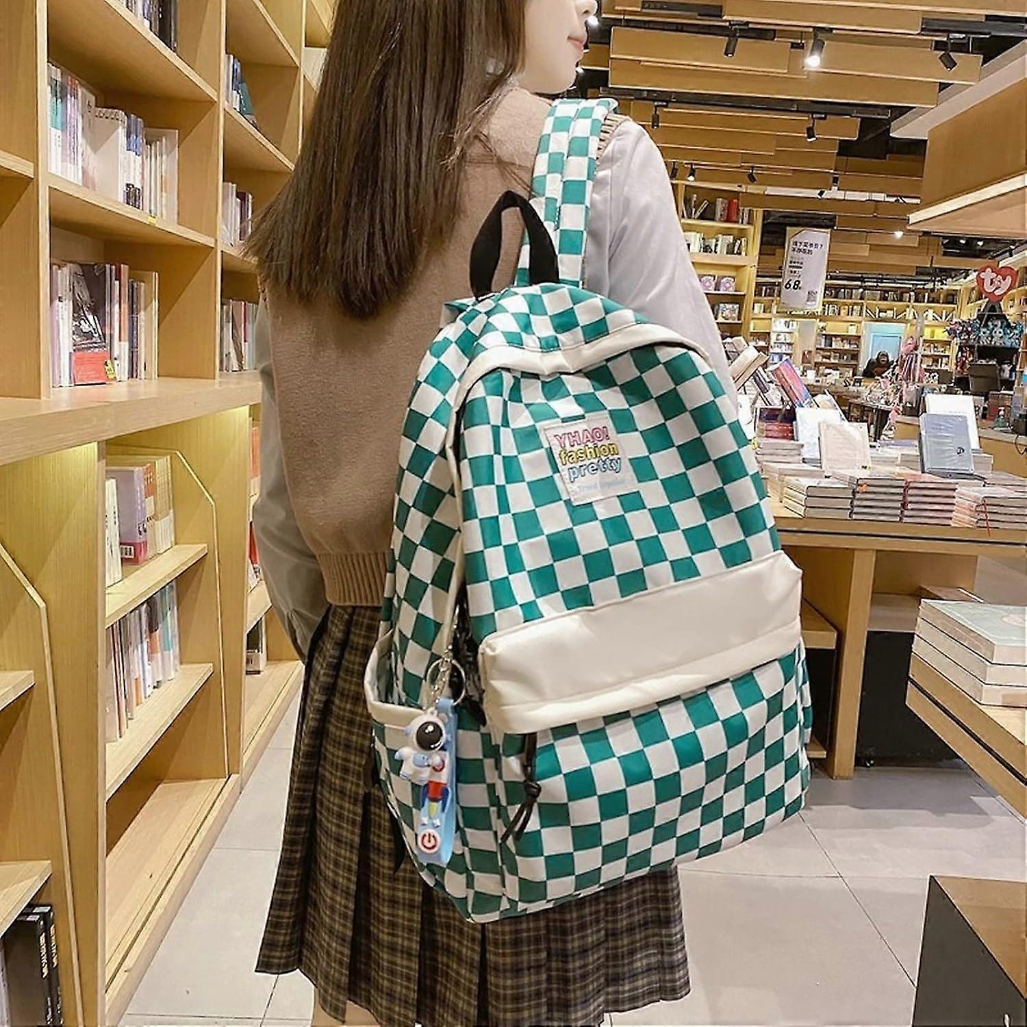 格子格子背包学生返校用品(绿色)