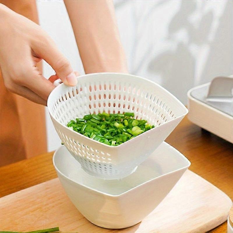 Japanese-Style Double Layer Kitchen Strainer Basket, Plastic Draining Bowl for Fruits, Vegetables and Pasta, Uncharged, Multi-Functional Wash and Dra