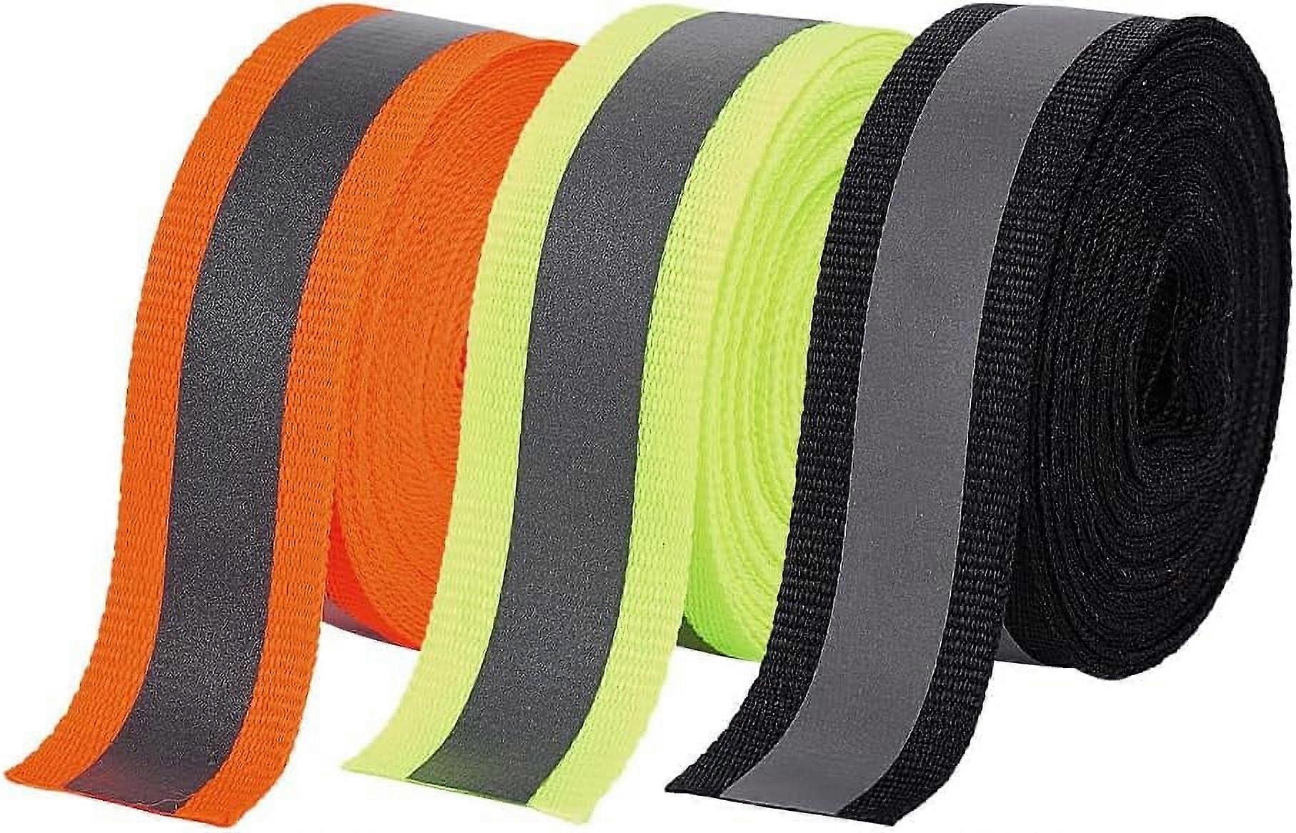 3 Rolls 49.2ftx0.8inch Reflective Tape Strip 3 Colors High Visibility Sew on Safety Fabric Silver Iridescent Holograic Polyester Webbing Ribbon for Cl