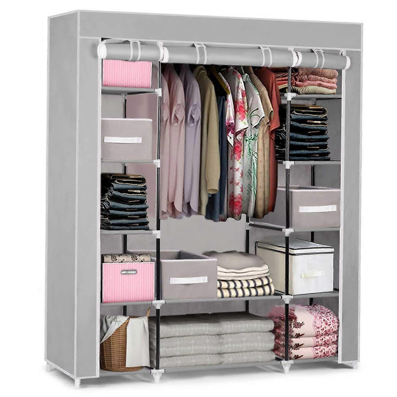 Large Textile Wardrobe with Drawers Massido - Grey